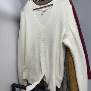 Anthropologie Ivory V-Neck Sweater